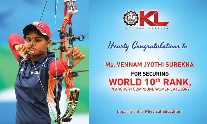 KL Deemed to be University congratulates Ms. Vennam Jyothi Surekha for securing world's 10th Rank in archery compound women category.